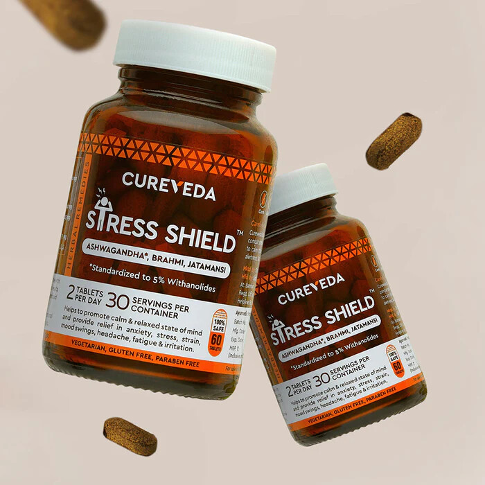 CUREVEDA-Stress Shield, para apoyar la ansiedad y el estrés, tabletas de 60 v...