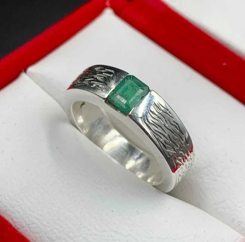 Anillo Esmeralda Verde Natural, Plata de Ley 925 Anillos Esmeralda Real Anillo Zamurdo Foto 3 de 4