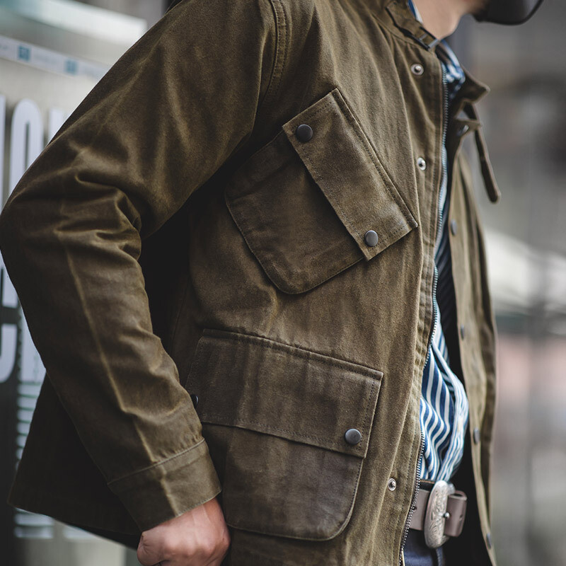 Workwear American Retro Mens Heavyweight Motorcycle Wax Jacket Multi