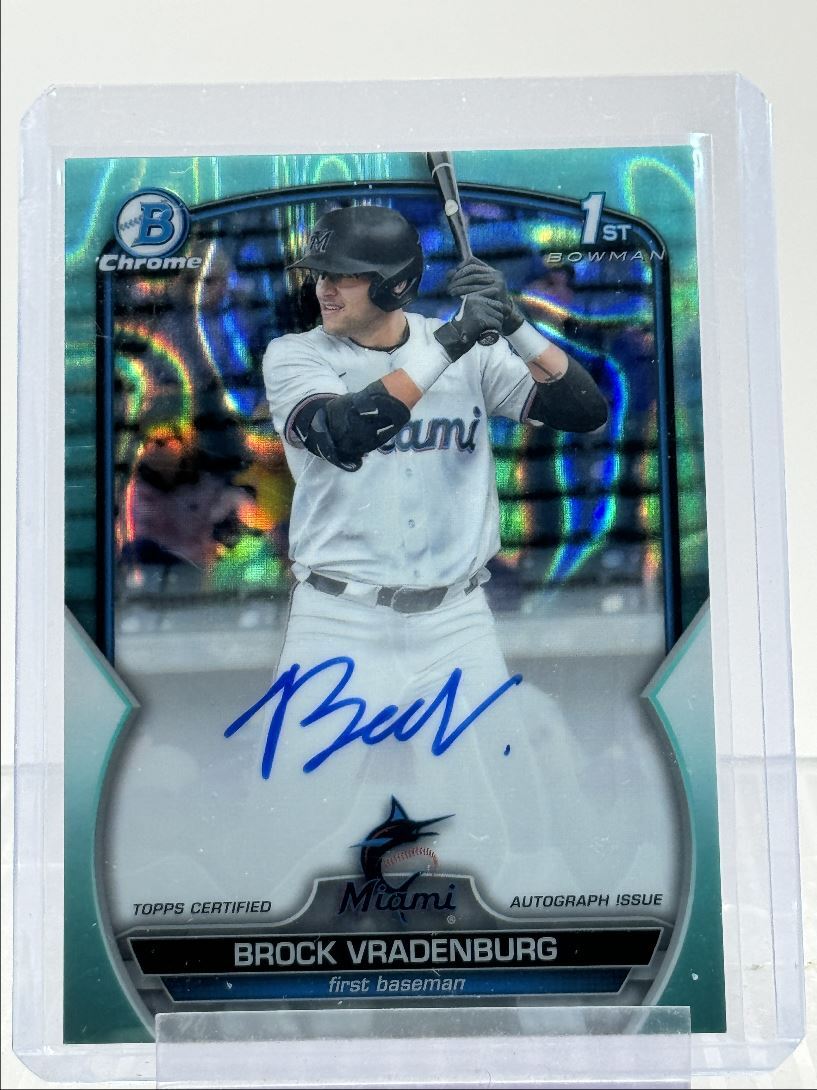 BROCK VRADENBURG 2023 BOWMAN CHROME DRAFT 1ST AQUA LAVA AUTO /199 Q0913
