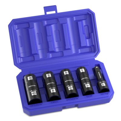 WORKPRO 5PC 1/2'' Dr Impact Socket Set Lug Nut Wheel 3'' Extension Bar Flip Socket