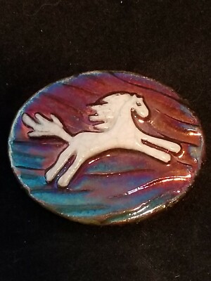 Spirit Pony Horse Medallion Raku Tallisman Totum Art Pottery Pocket Worry Stone
