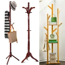 Wooden Standing High-Grade Hat Coat Rack Jacket Bag Hanger Tree Hanging Stand US