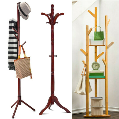 Wooden Standing High-Grade Hat Coat Rack Jacket Bag Hanger