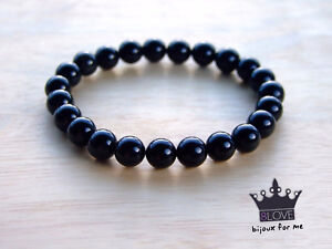 Bracciale Nero Perle Lucide 8mm Braccialetto Palline Nere Uomo Donna Elastico Ebay