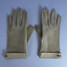 Vintage Cream Leather Crochet Mesh Driving Gloves British Hong Kong Retro