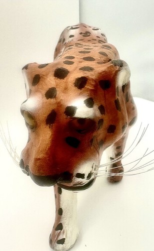 Large Leather  Wrapped Vintage 🐆 Leopard 🐆 16.5” Long X 7” Tall