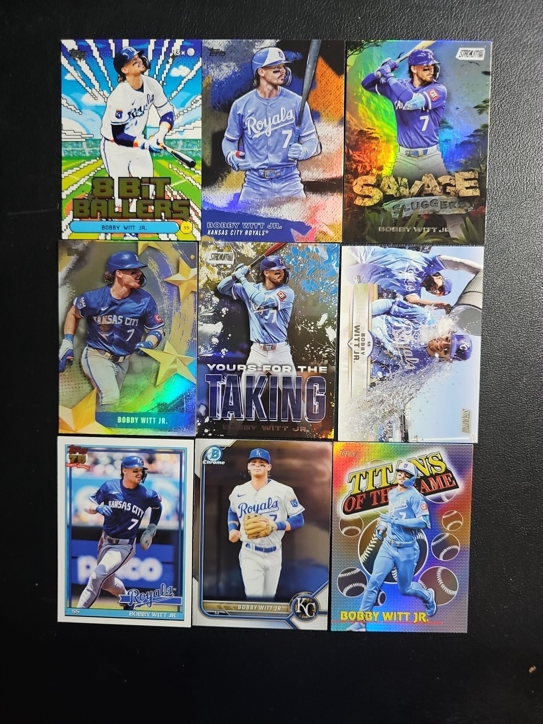 Bobby Witt Jr. 9 Card Lot Topps and Bowman Kansas City Royals Refractors Inserts