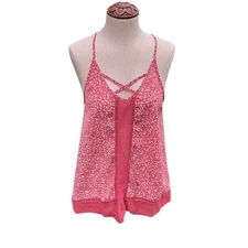 Doe & Rae Orange Criss Cross Tank Top Floral Print Women's Size Small