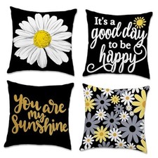Spring Summer Pillow Covers 18x18 Set of 4, 18" x 18" Pack of 4 Black