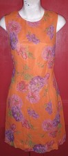 Vintage DKNY Donna Karan Orange Floral Sleeveless Dress Rayon Sz 12