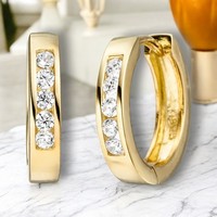 Creolen 925 Sterling Silber Gold Vergoldet 10 Zirkonia Ohrringe