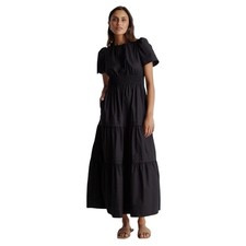 Flawed Quince Womens Black Organic Cotton Tiered Maxi Dress Small Boho 0060