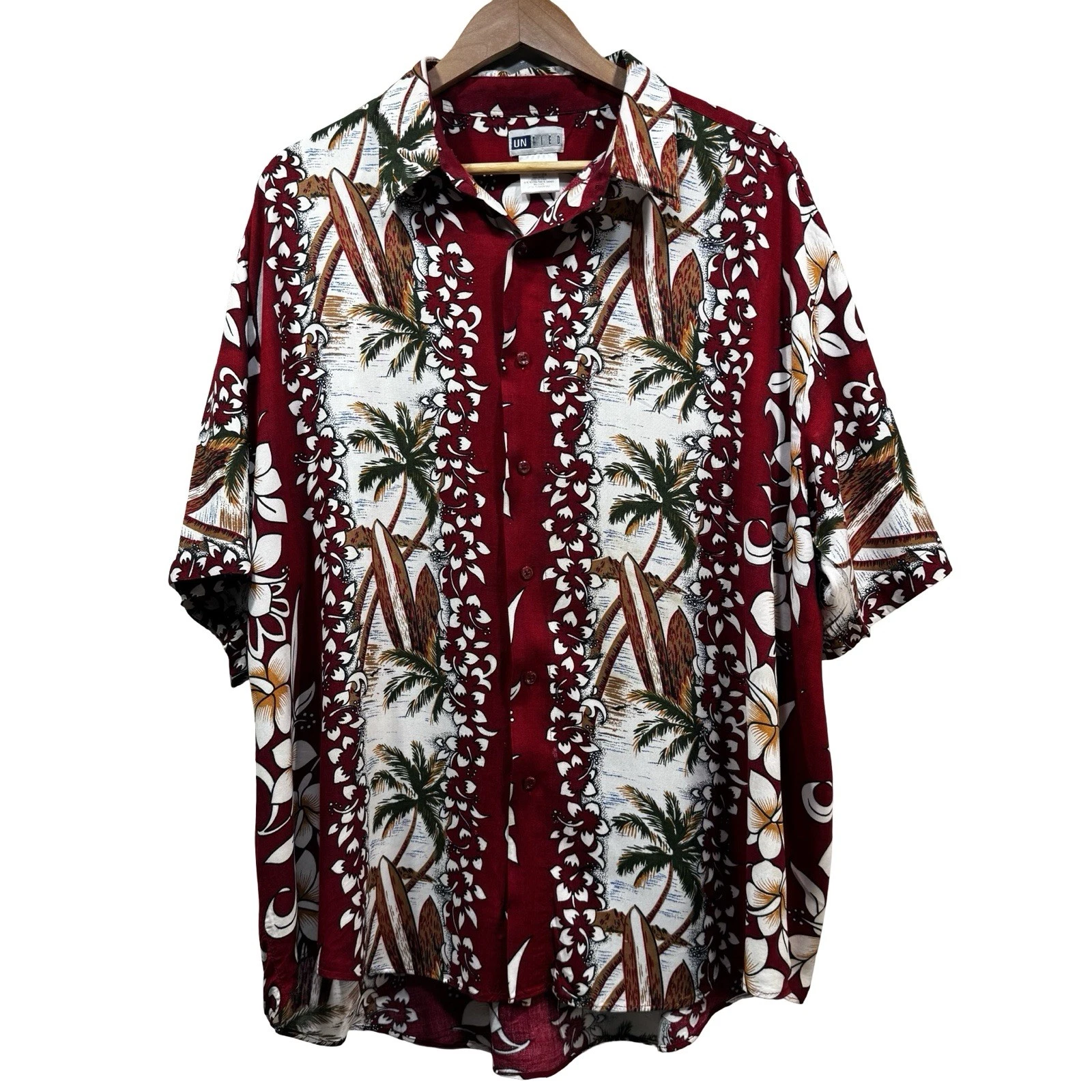 UNTIED Mens Size 2XL Short Sleeves Hawaiian Button Up All Over Print Shirt VTG