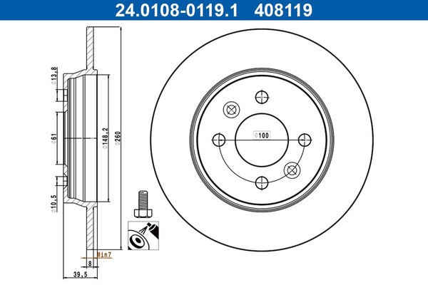 2X ATE Bremsscheibe 24.0108-0119.1 FüR Renault Clio 5 LPG B7MT Sce B7MG B7MR Tce-image