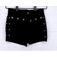 Studded Eyelet Shorts Womens Small Black Gothic Punk Chrome Accents