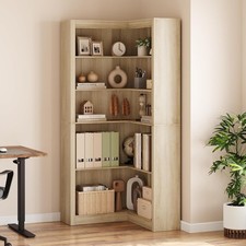 5-Tier Bookshelf Wooden Corner Bookshelf Storage Organizer Bookcase Office Home