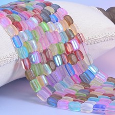 Matte Frosty Rainbow Rectangle Glass Bead Size 10-12mm 15 Inch Strand