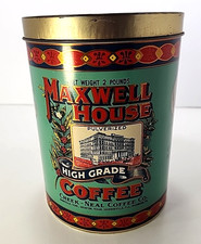 Vintage Maxwell House Coffee Tin With Lid Collectible Display 1979 Marks/READ