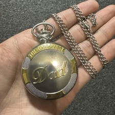 The Greatest Dad Two Tone Quartz Analog Men's Pocket Watch on Chain New Battery