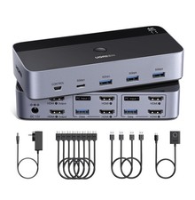 HDMI KVM Switch 2 Monitors 2 Computers 4K 60Hz,with 4 USB 3.0 Ports