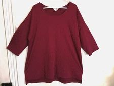 CJ Banks Womens Blouse 2X Plus Maroon Purple Ruffle Shirt Top 3/4 Sleeve Boho