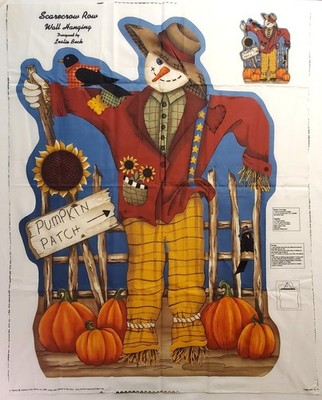 SCARECROW ROW Wall Hanging Cotton Fabric Panel 36''x45'' Pumpkin Patch Cranston