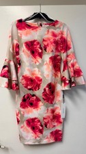 Calvin Klein Beautiful Floral Bell Sleeve Dress Cream/Pink Size 4 NWT