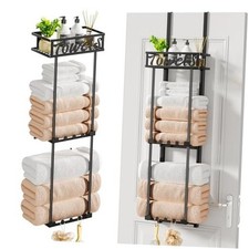 Towel Rack Bathroom Storage - 3 Tier Over The Door  Wall Mounted 3-Tier Black
