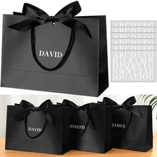 6 Pack Groomsmen Gift Bags Bulk Bachelorette Black Bags with Name Stickers Ha...