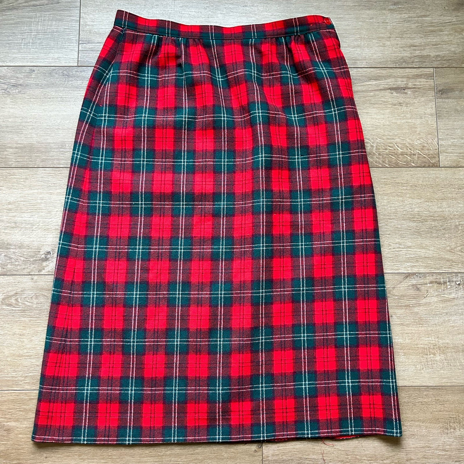 Vintage Pendleton A Line Midi Skirt Wool Womens 14 Red Tartan Plaid USA Made 80s