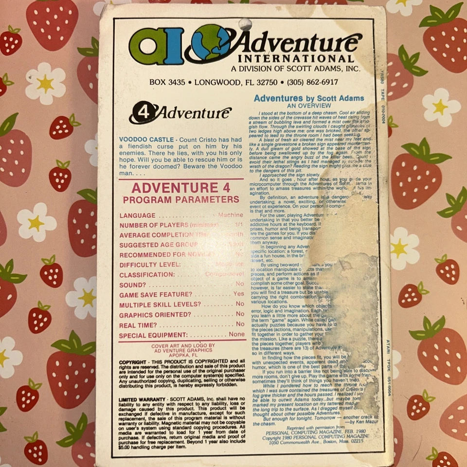 Voodoo Castle 1981- Scott Adams Adventure International AI for Atari 24K Tape - Image 4 of 4