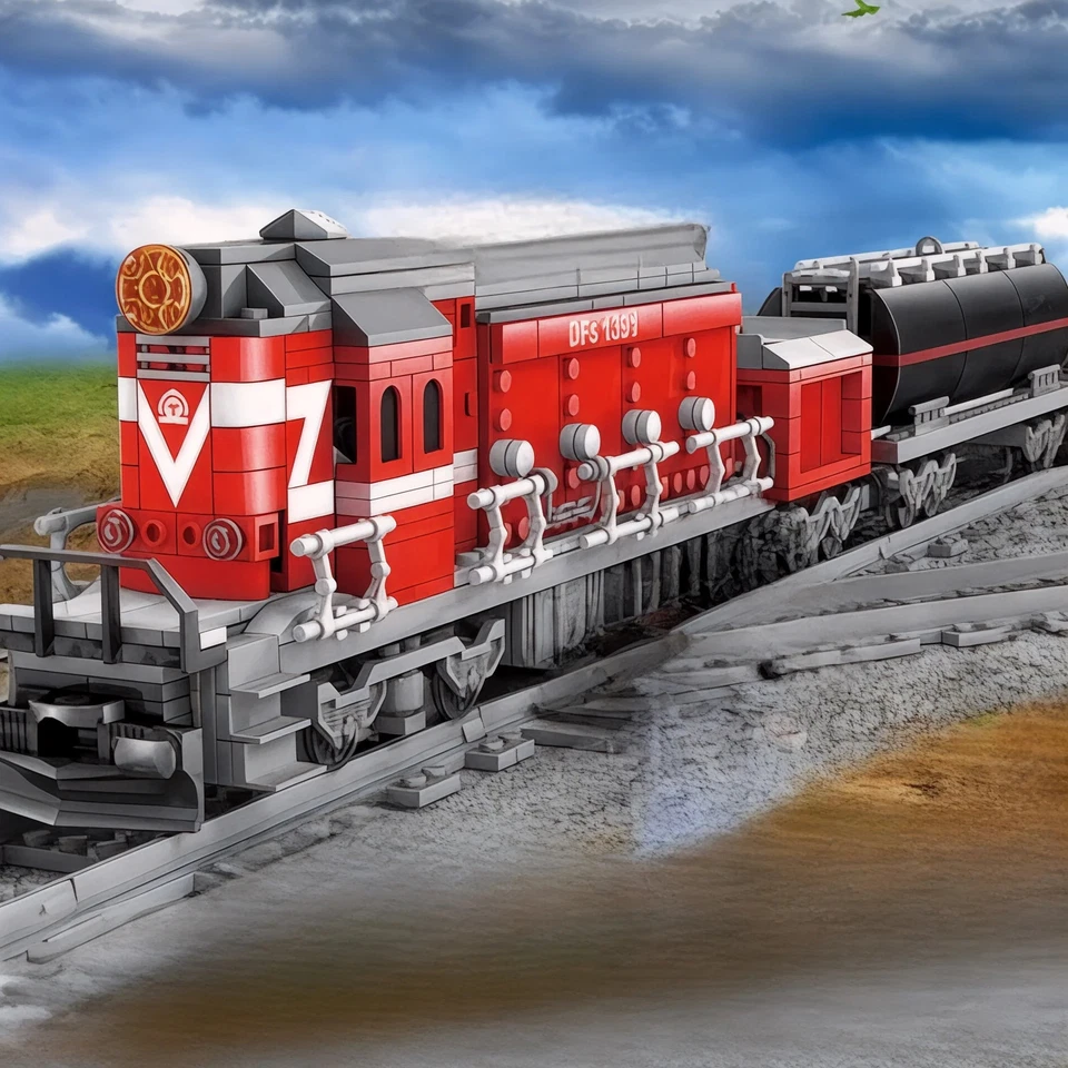 Red Diesel Powered Moving Cargo Train Building Blocks Set | 1,002 Pieces | GJ-EB - Image 2 of 4