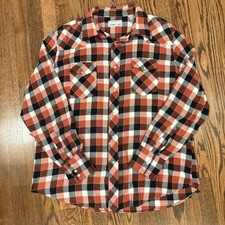 Wrangler Western Shirt Mens XL Red Plaid Flannel Pearl Snap Wrancher Cowboy Logo