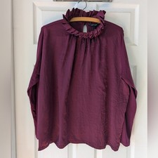 Banana Republic NWT Ruffle Mock-Neck Polyester/Modal Blouse Plum Petite L