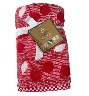 Deborah Connolly Hand Towels Cherries on Red Terry Set of 2 NEW