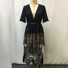 Women's Boho Cowgirl Dress With Fringe Tassels, V Neck Asymmetrical High Low Par