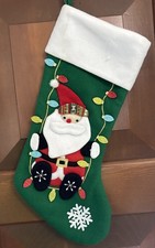 Snowman 3-D Christmas Stocking Santa swinging on Christmas Ligh