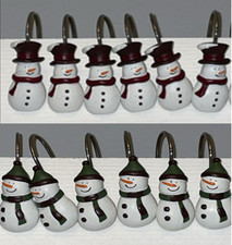 Set Of 12 Snowman Christmas Holiday Bathroom Shower Curtain Hooks