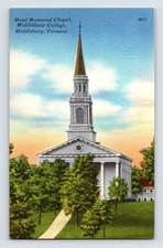 Mead Memorial Chapel Middlebury College Vermont Vintage Linen Postcard