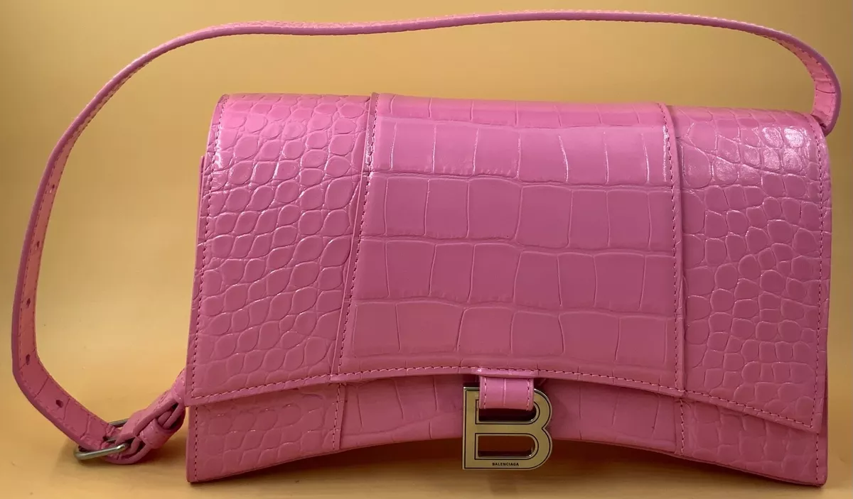BALENCIAGA Calfskin Crocodile Embossed Small Hourglass Sling
