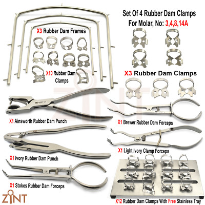 Basic Rubber Dam Instruments Ainsworth Ivory Puch Brewer Stoke Forceps Clamps CE
