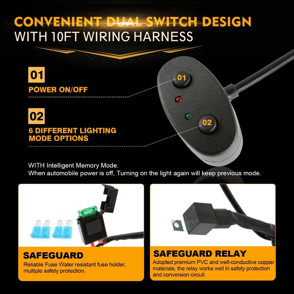 AUXBEAM 20" Barra de Luz LED Estroboscópica Ámbar Blanco Punto Inundación Combo ATV Para Cadillac Foto 4 de 4