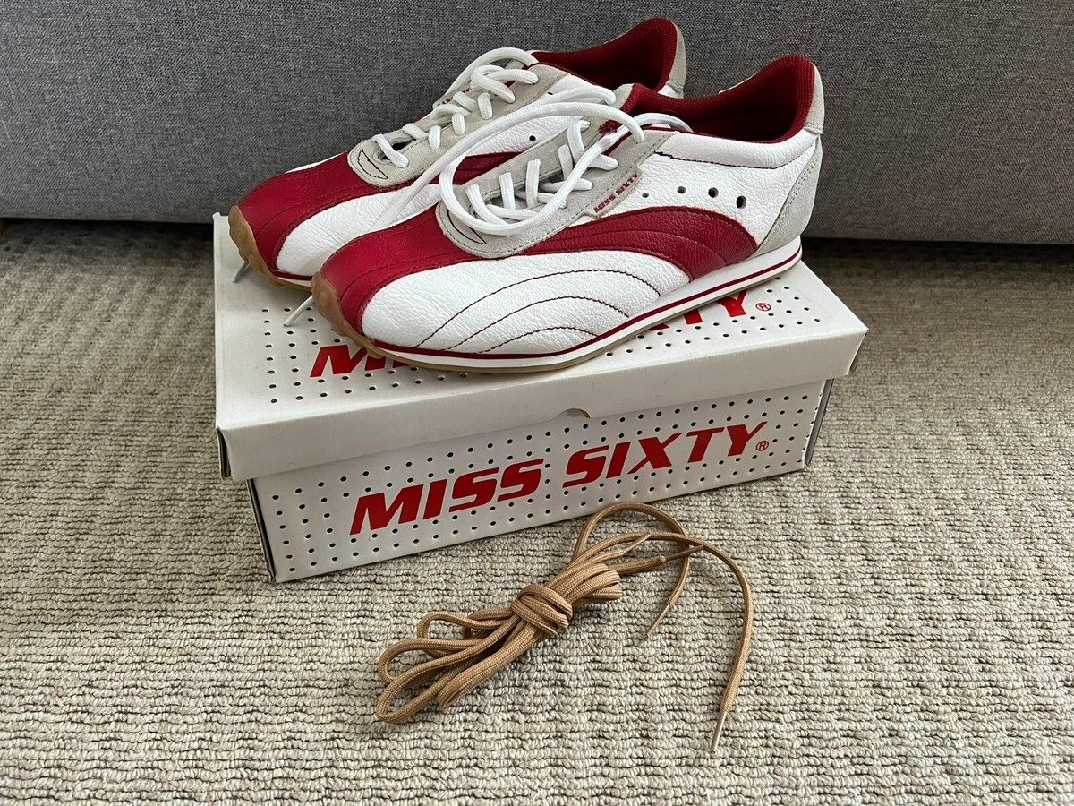 New Boxed Miss Sixty Ladies White Red Leather Trainer Shoes - Main Image