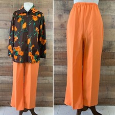 Vintage 1970  s MOD Pull On Wide Leg Trouser Polyester Pants Size Small