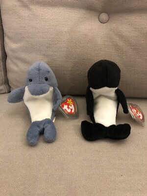 TY Beanie Baby - ECHO the Dolphin WAVES The Whale Tags Error VERY RARE VALUABLE