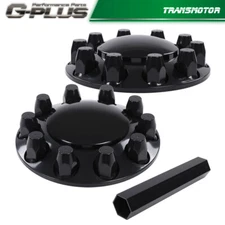New Front Wheel Covers 33mm Hub Axle Semi Truck ABS Plastic Satin Black 1 Pair