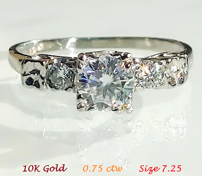 Vintage Ring, Nachlass Goldring, 3 Steine Ring gebraucht, Größe 7,25 Weißgold