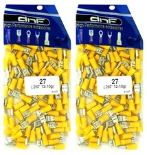 (200 PACK) YELLOW VINYL 12-10 GAUGE FEMALE QUICK DISCONNECT WIRE CONNECTOR .250"