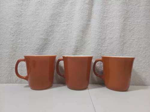 Set 3 Corning Pyrex Milk Glass Burnt Orange Rust Coffee Cups Mugs D Handle MCM